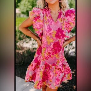 Entro Pink and Yellow Textured Dress